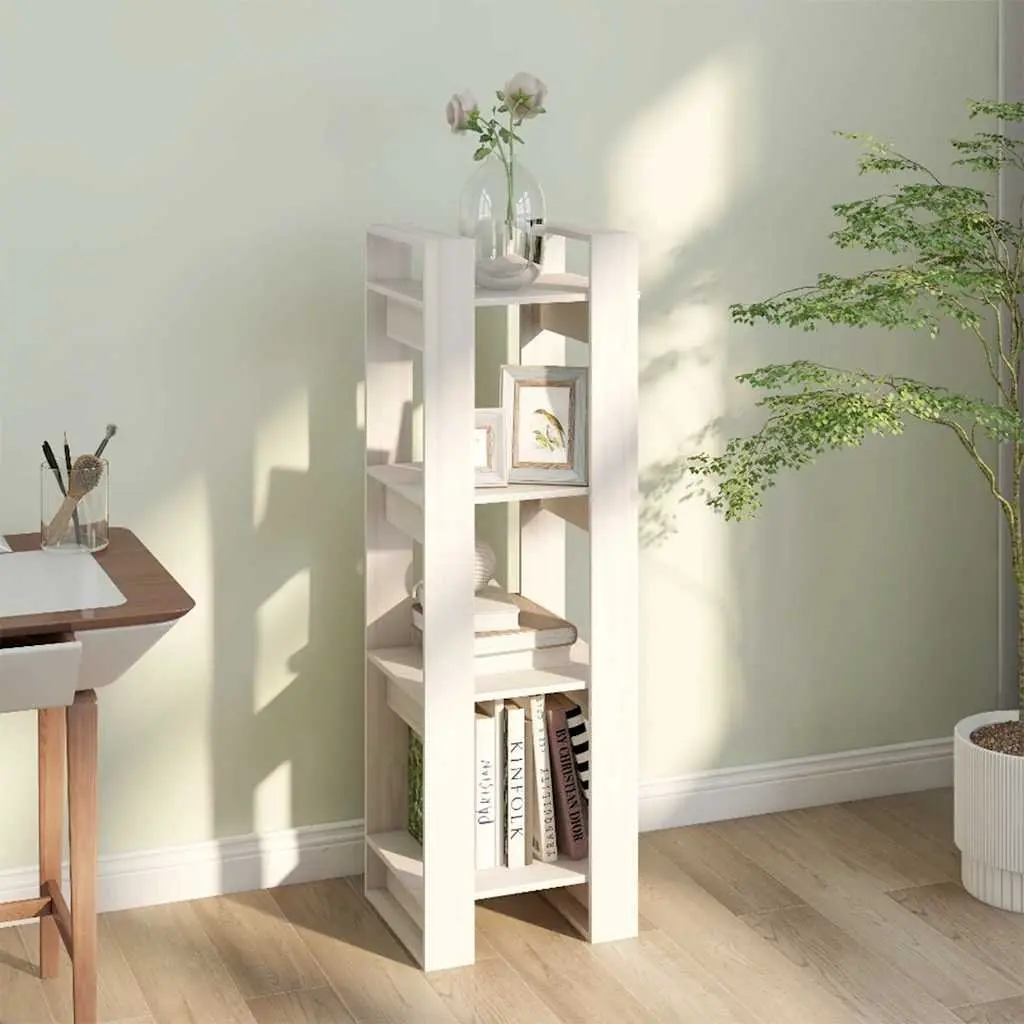 Wooden Book Cabinet Room Divider Solid Pine Wood White 41 x 35 x 125 cm