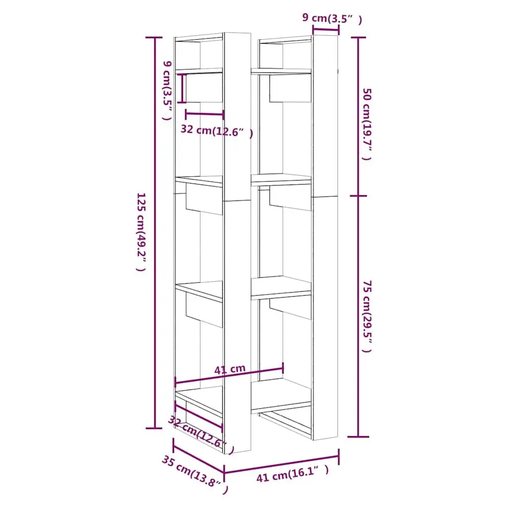 Wooden Book Cabinet Room Divider Solid Pine Wood White 41 x 35 x 125 cm