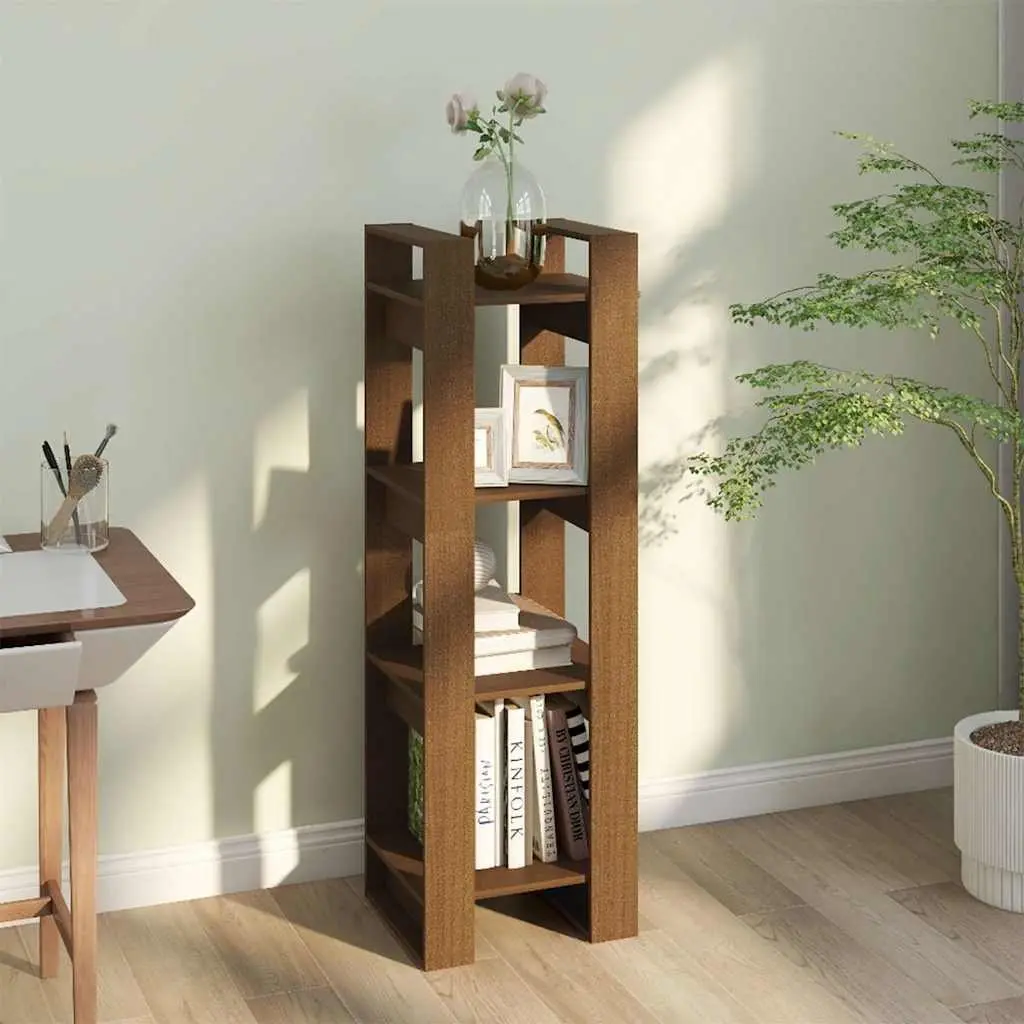 Solid Wood Bookshelf Room Divider Storage Brown 41x35x125 cm