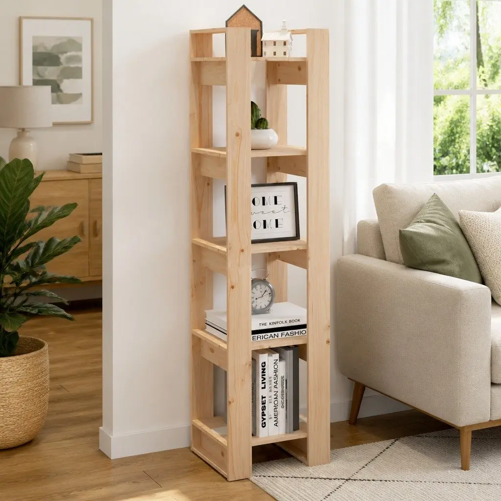 Book Cabinet Room Divider 41x35x160cm Solid Pinewood Bookshelf Organiser Brown