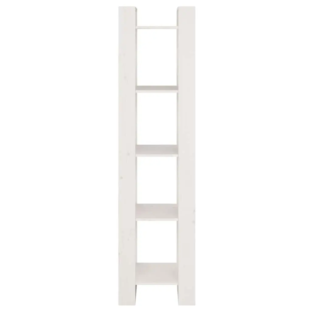 White Book Cabinet Open Shelving Unit Solid Pinewood 41x35x160 cm Room Divider