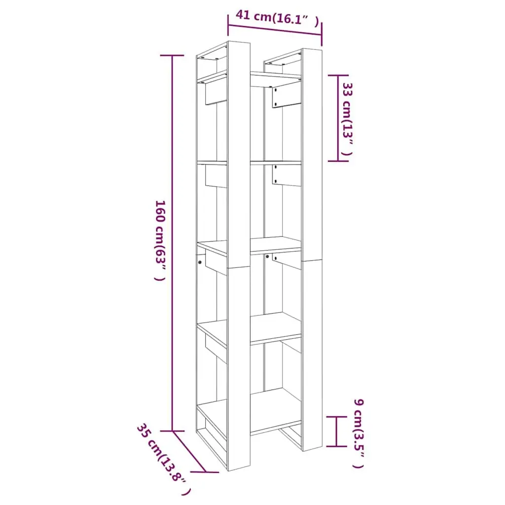 White Book Cabinet Open Shelving Unit Solid Pinewood 41x35x160 cm Room Divider