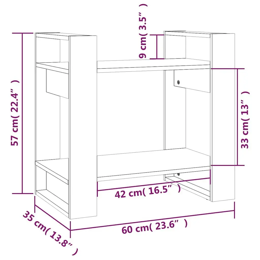 Wooden Book Cabinet Room Divider 60x35x57cm Solid Pine Storage Shelf