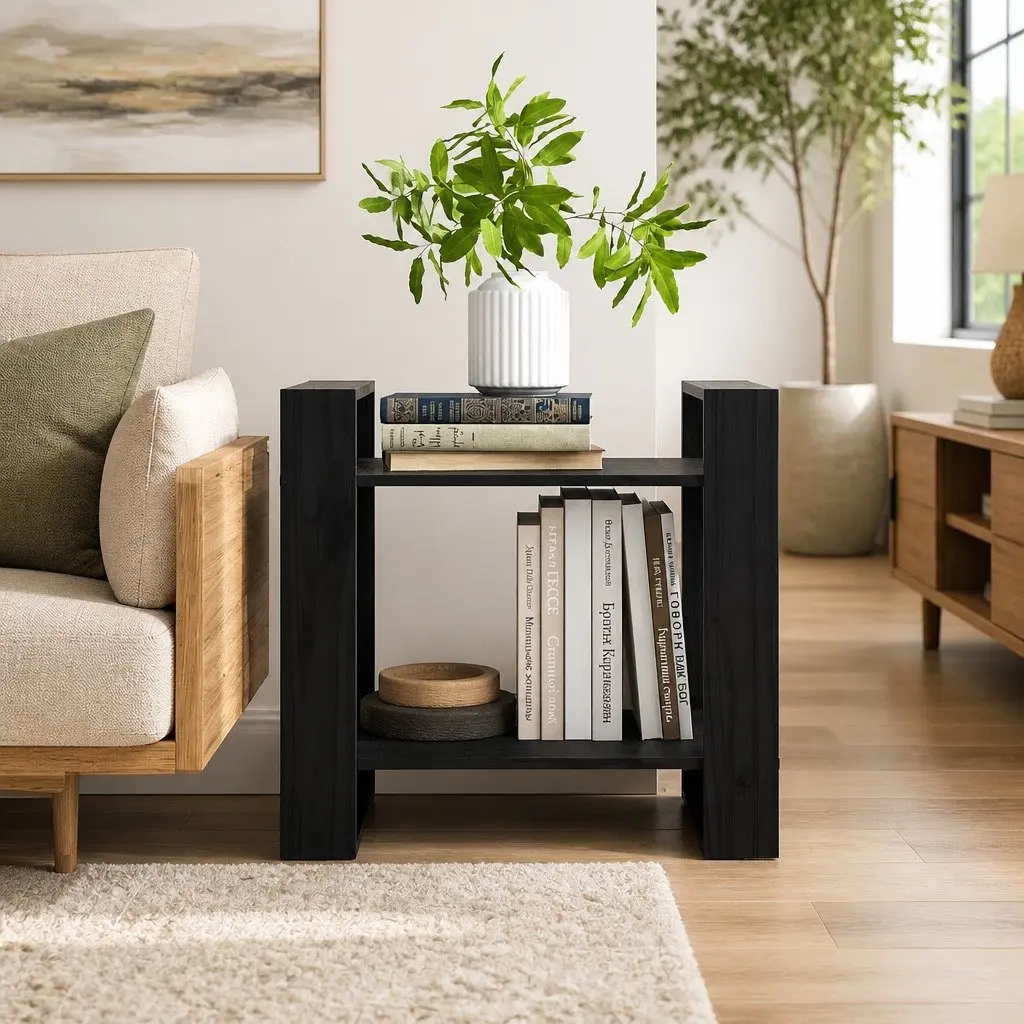 Pine Wood Room Divider Book Cabinet Black 60x35x57cm Shelving Unit