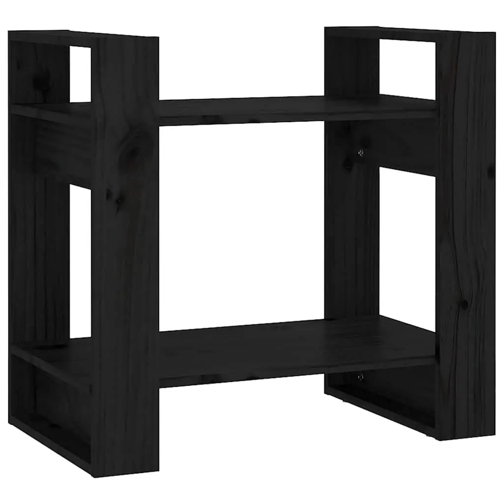 Pine Wood Room Divider Book Cabinet Black 60x35x57cm Shelving Unit