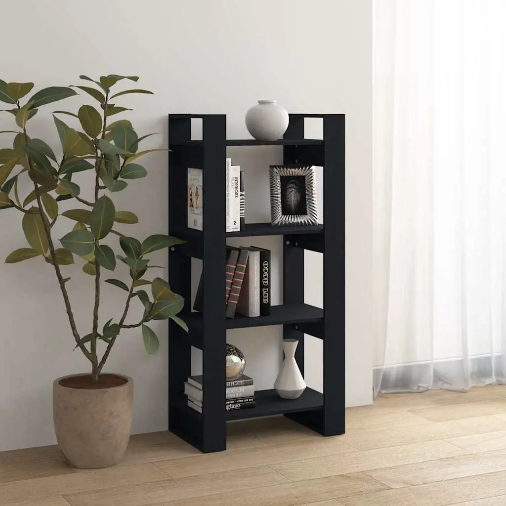 Solid Wood Book Cabinet Room Divider Shelving Unit Black 60x35x125cm
