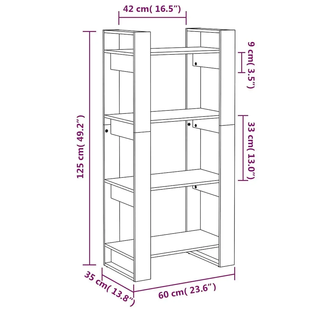 Solid Wood Book Cabinet Room Divider Shelving Unit Black 60x35x125cm