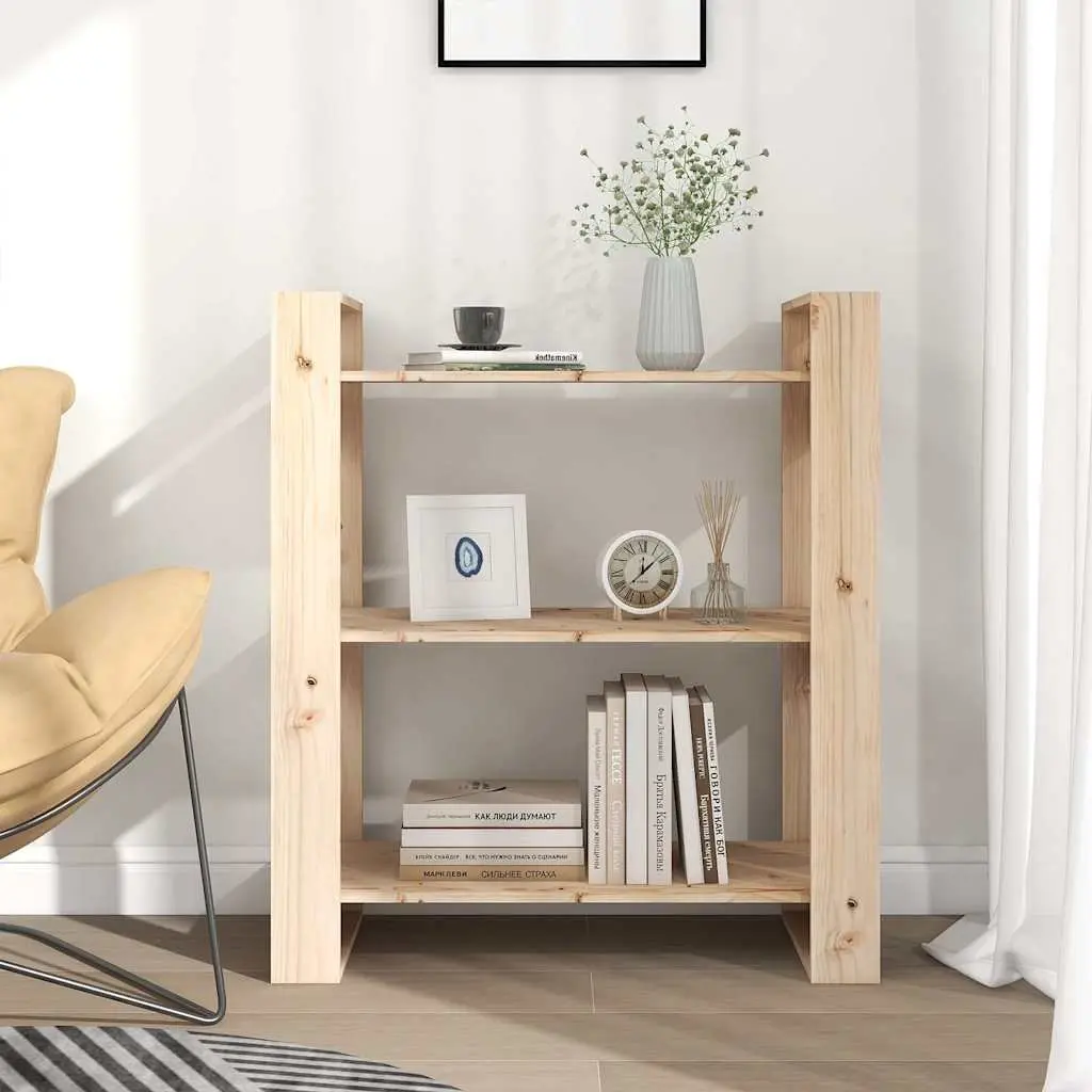 Pine Wood Book Shelf Room Divider Sturdy Brown 80x35x91cm Solid Construction Storage