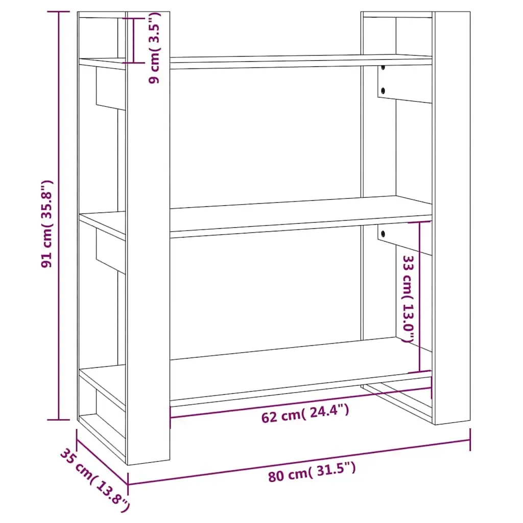 Pine Wood Book Shelf Room Divider Sturdy Brown 80x35x91cm Solid Construction Storage
