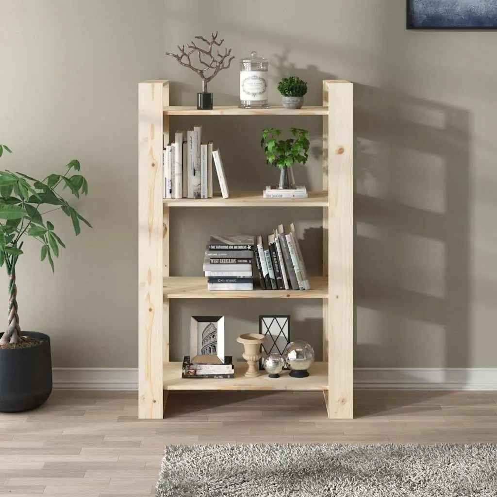 Book Storage Cabinet Solid Pine Wood 80x35x125cm Brown Room Divider Shelving Organiser