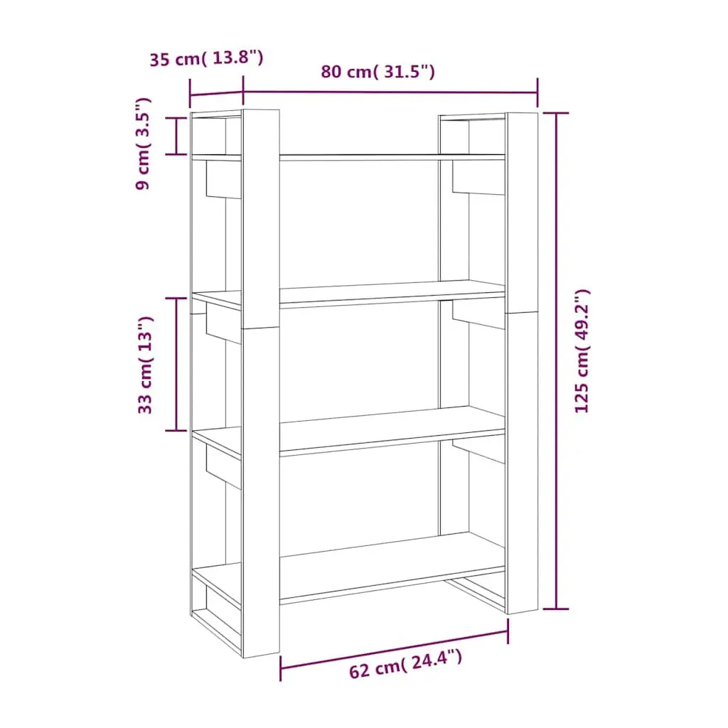 Book Storage Cabinet Solid Pine Wood 80x35x125cm Brown Room Divider Shelving Organiser
