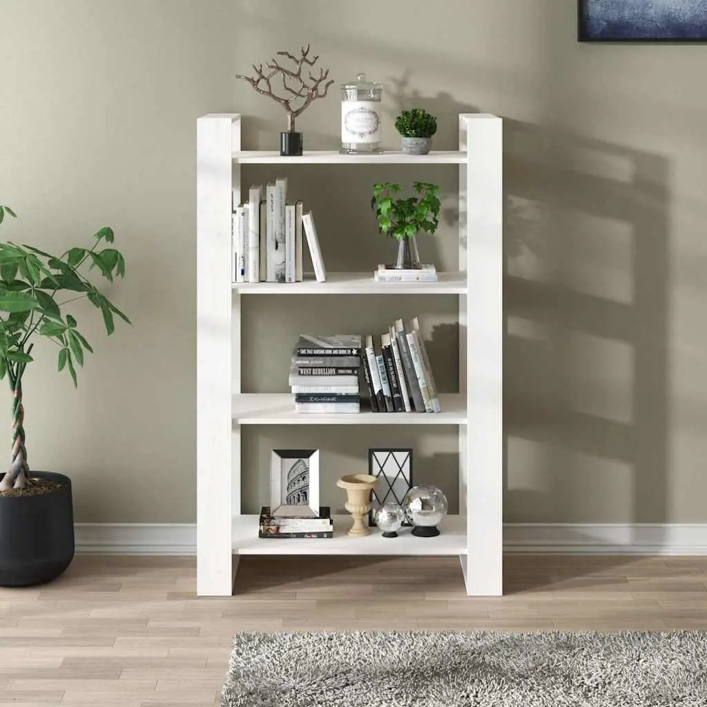 White Bookshelf Solid Pine Wood 80x35x125cm Room Divider Storage Cabinet