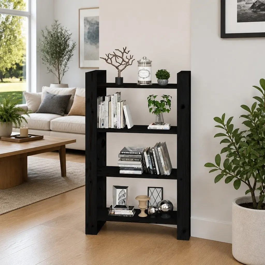 Book Cabinet Solid Pine Wood Room Divider 80x35x125cm Black