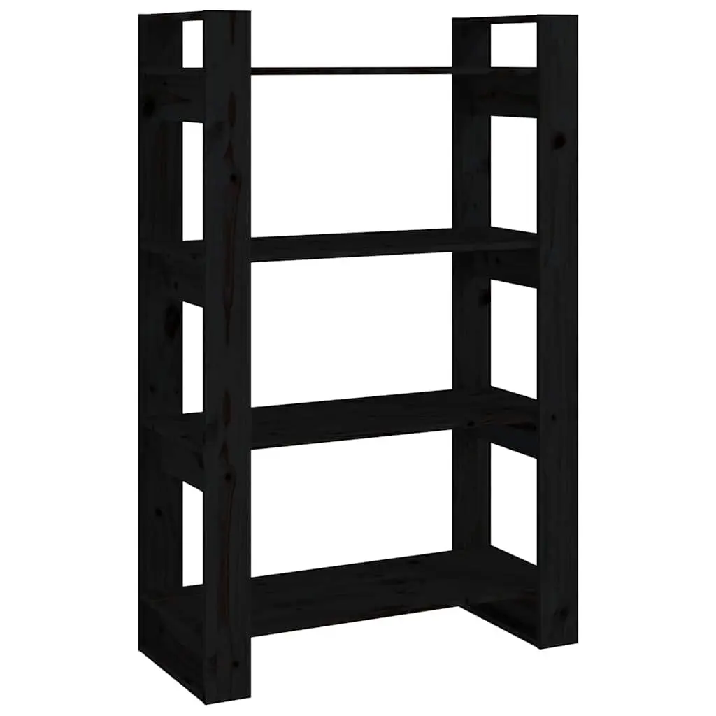 Book Cabinet Solid Pine Wood Room Divider 80x35x125cm Black