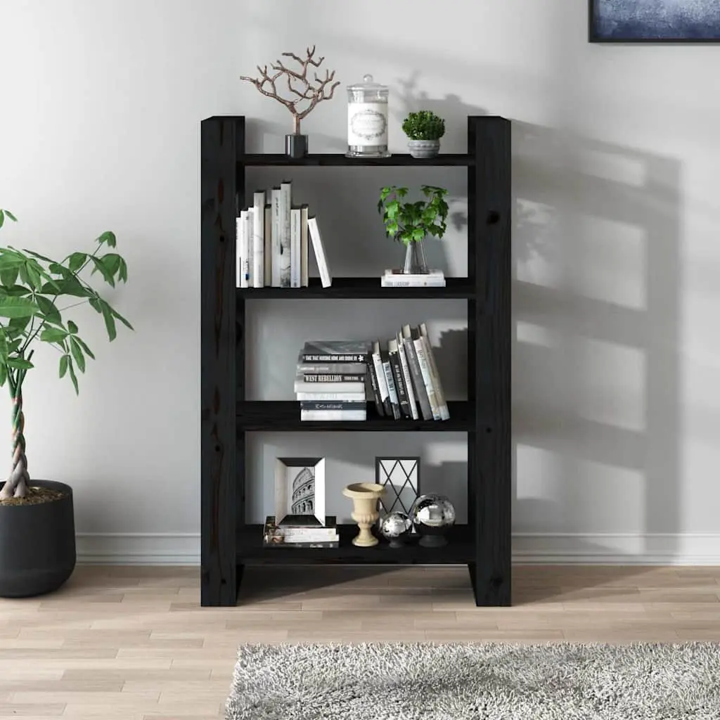 Book Cabinet Solid Pine Wood Room Divider 80x35x125cm Black