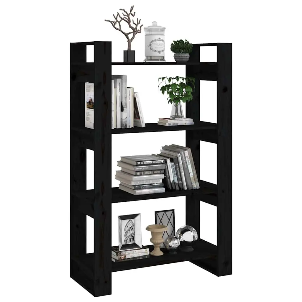 Book Cabinet Solid Pine Wood Room Divider 80x35x125cm Black