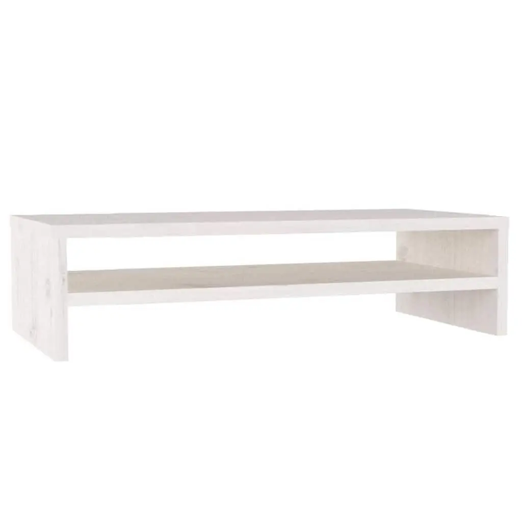 Monitor Stand Solid Pine Wood White Riser Desk Storage Shelf