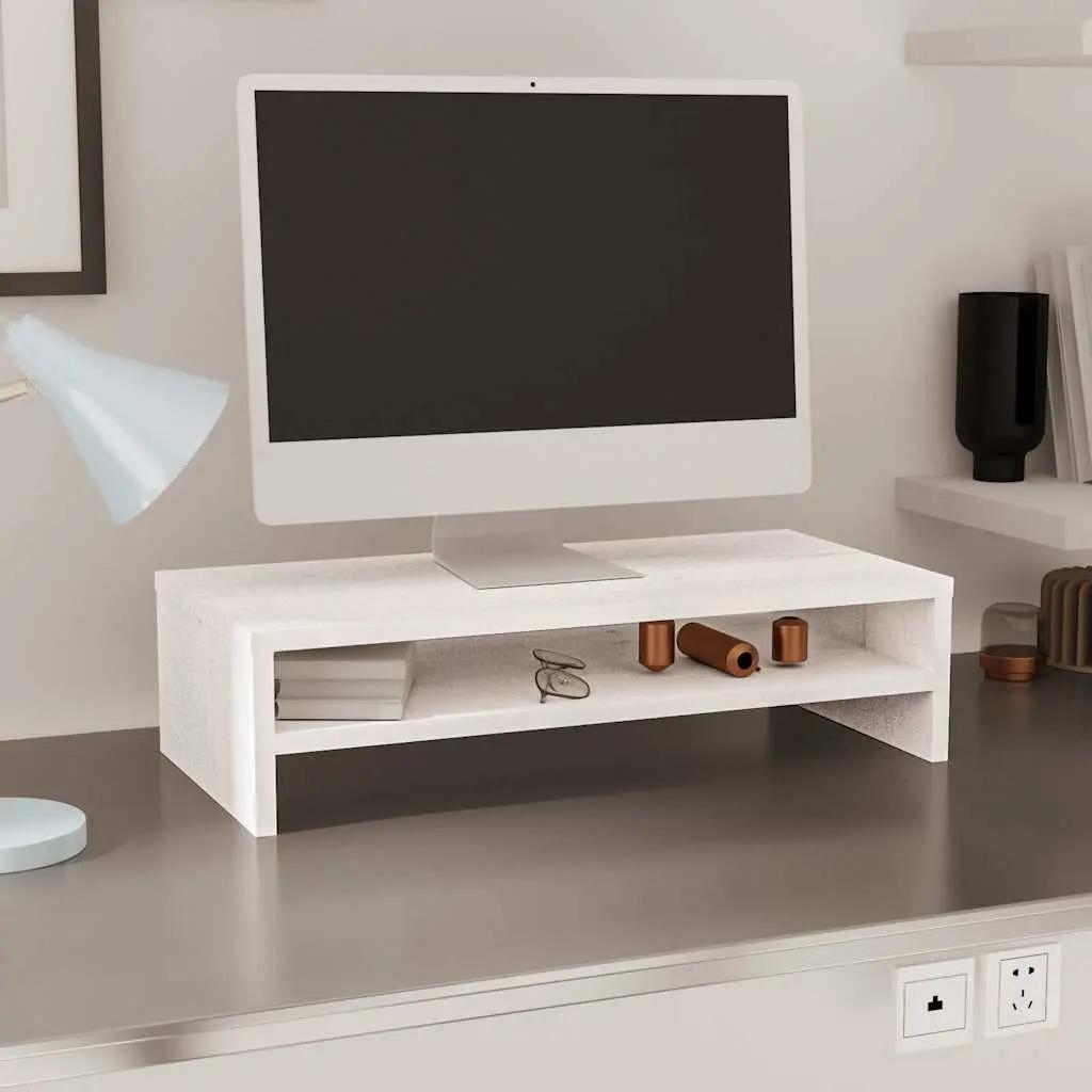 Monitor Stand Solid Pine Wood White Riser Desk Storage Shelf