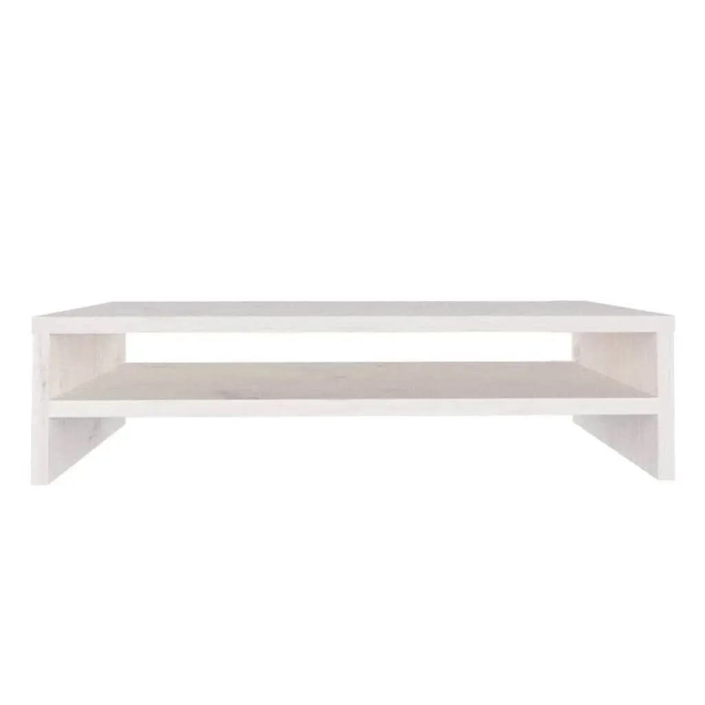 Monitor Stand Solid Pine Wood White Riser Desk Storage Shelf