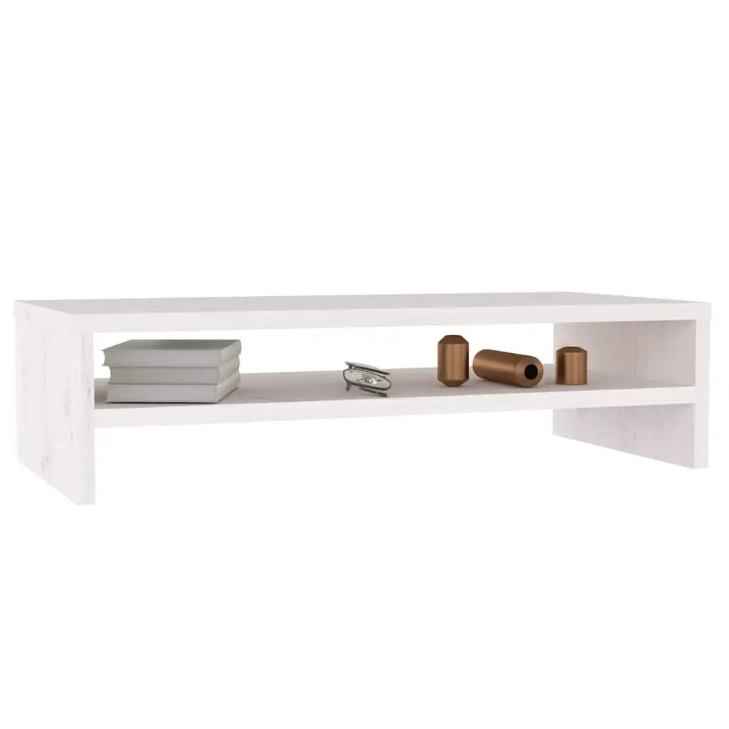 Monitor Stand Solid Pine Wood White Riser Desk Storage Shelf
