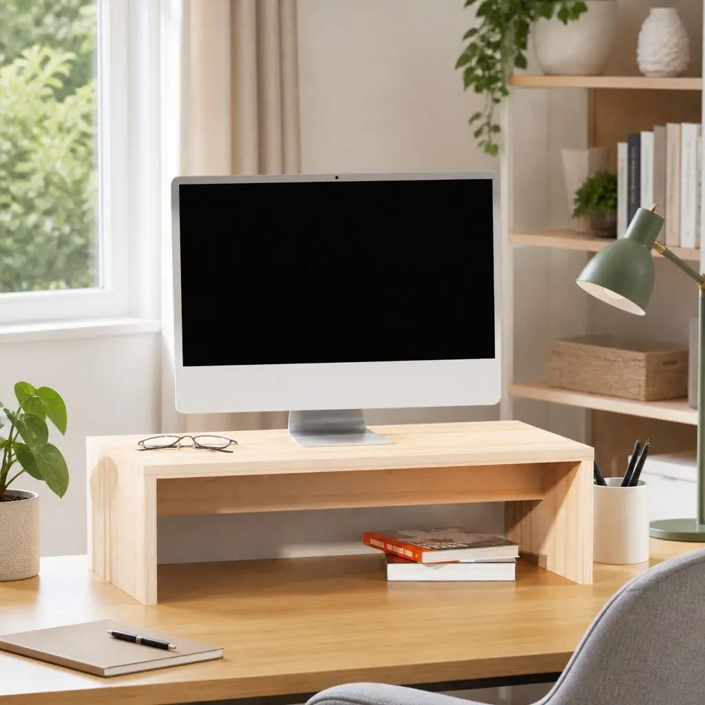 Monitor Stand Riser Desk Organiser Brown Solid Pine Wood 50x27x15cm with Storage