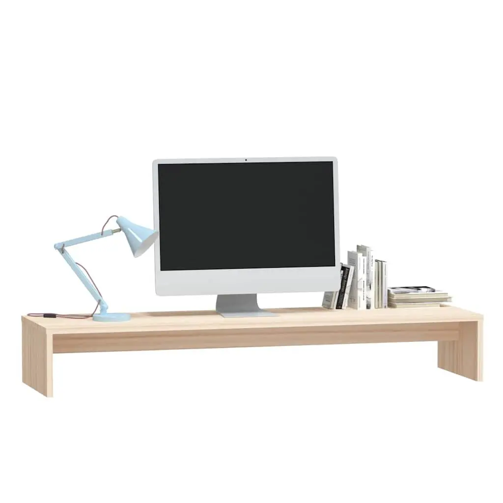 Solid Wood Monitor Stand Pine 100x27x15cm Brown Desktop Riser Keyboard Storage