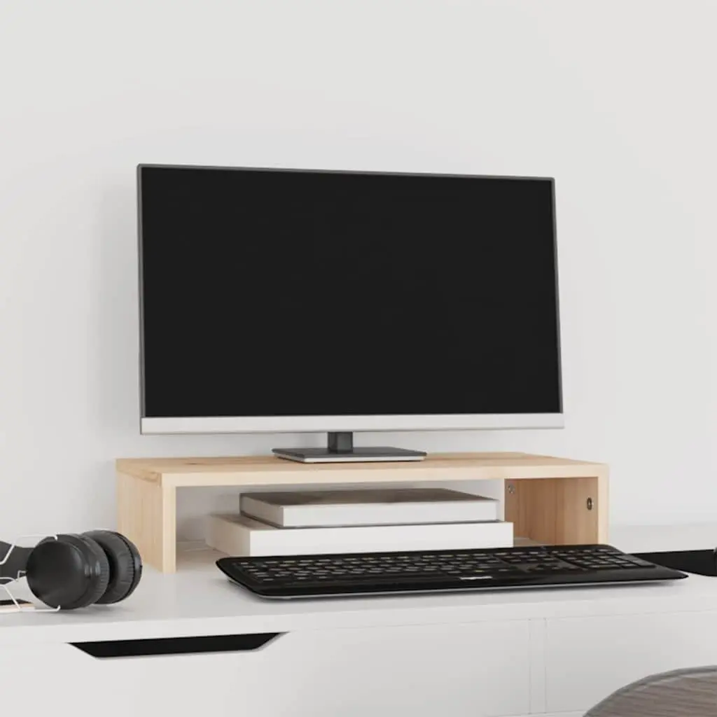 Monitor Stand Solid Wood Pine 50x27x10 cm Brown Computer Riser Desk Organizer