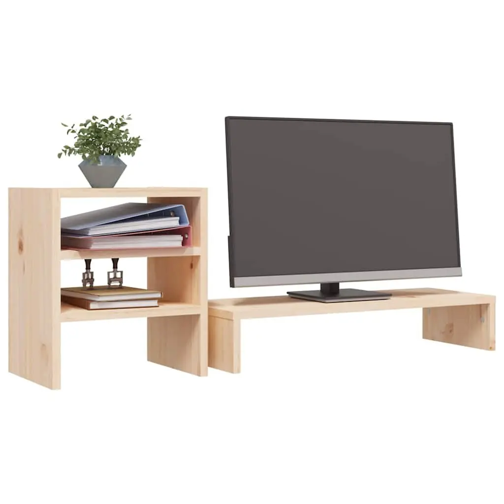 Monitor Stand Solid Pine Wood 81x20x30 cm Brown Computer Desk Riser Storage
