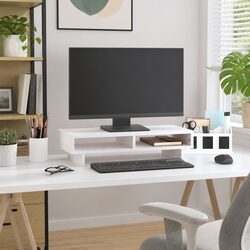 Wooden Monitor Riser, 60x27x14 cm in White