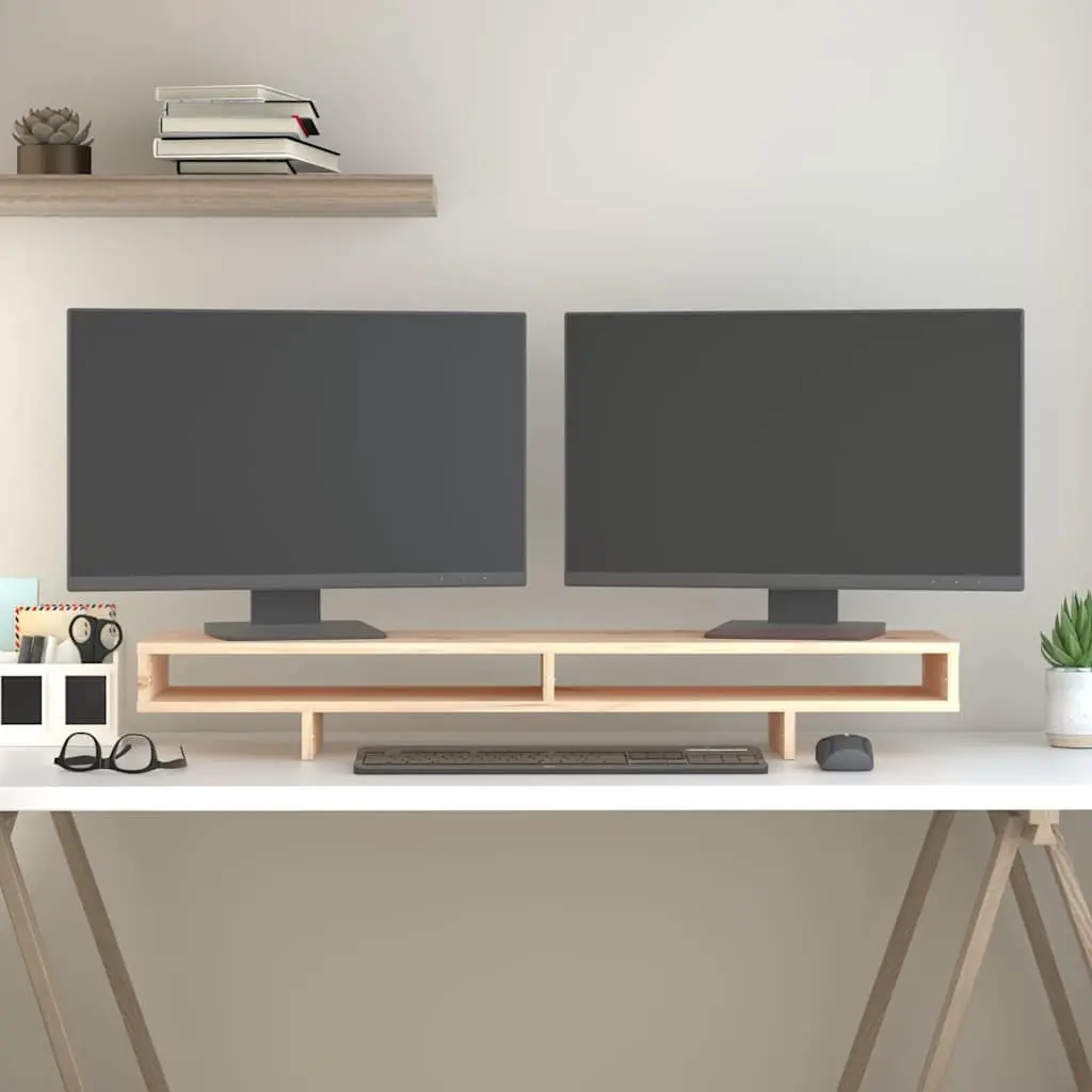 Monitor Stand Solid Wood Pine 100x27x14cm Brown Computer Riser Desk Organiser