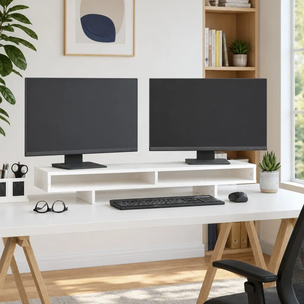 White Monitor Stand for Home Office Use 100cm