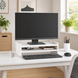 Monitor Stand Ideal for Office Use White Solid Pine Wood Riser 50x27x15 cm