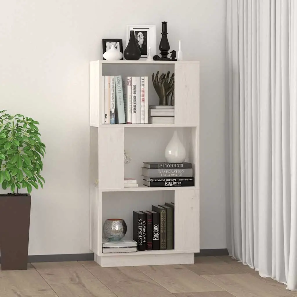 Bookcase Room Divider Solid Pine Wood White Ample Storage 51x25x101cm