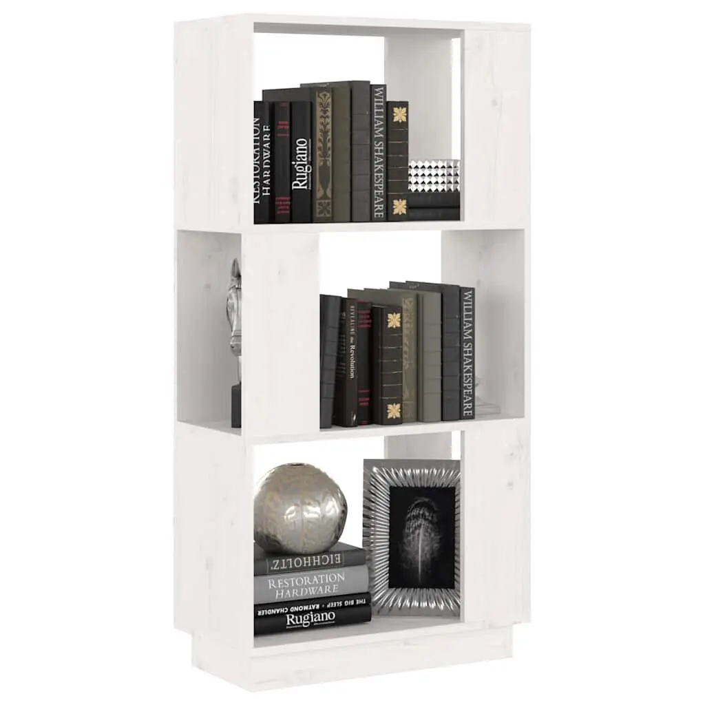Bookcase Room Divider Solid Pine Wood White Ample Storage 51x25x101cm