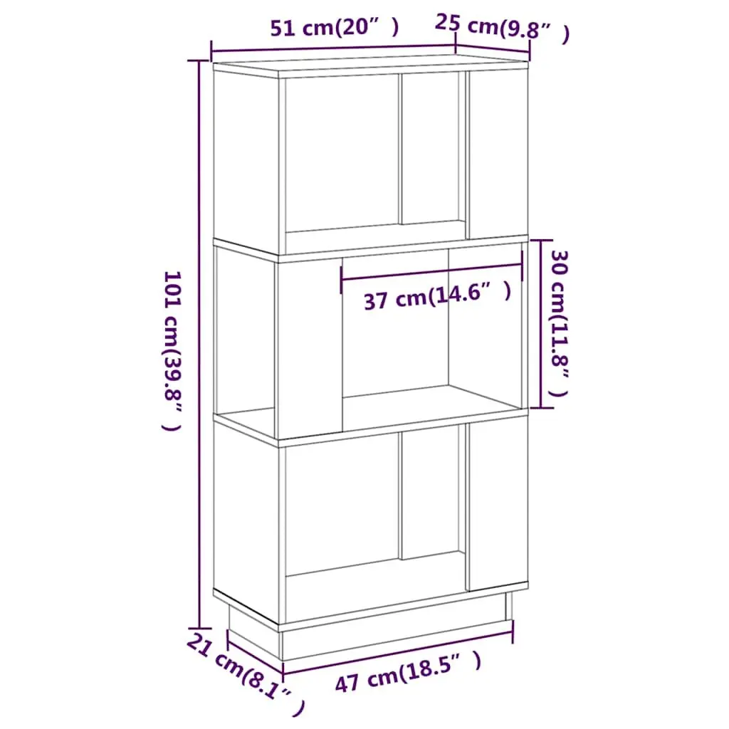 Bookcase Room Divider Solid Pine Wood White Ample Storage 51x25x101cm