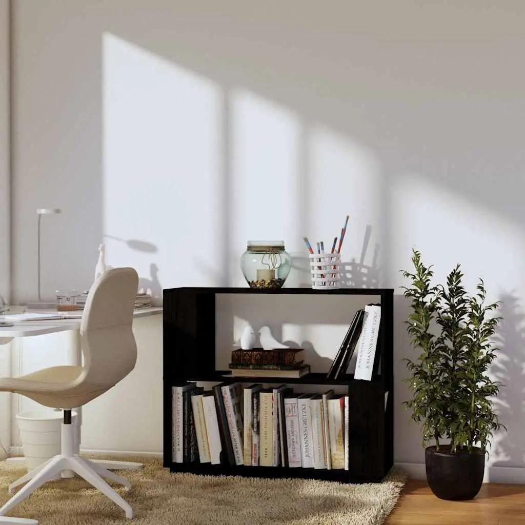 Black Solid Pine Wood Bookshelf Room Divider 80cm Storage Unit
