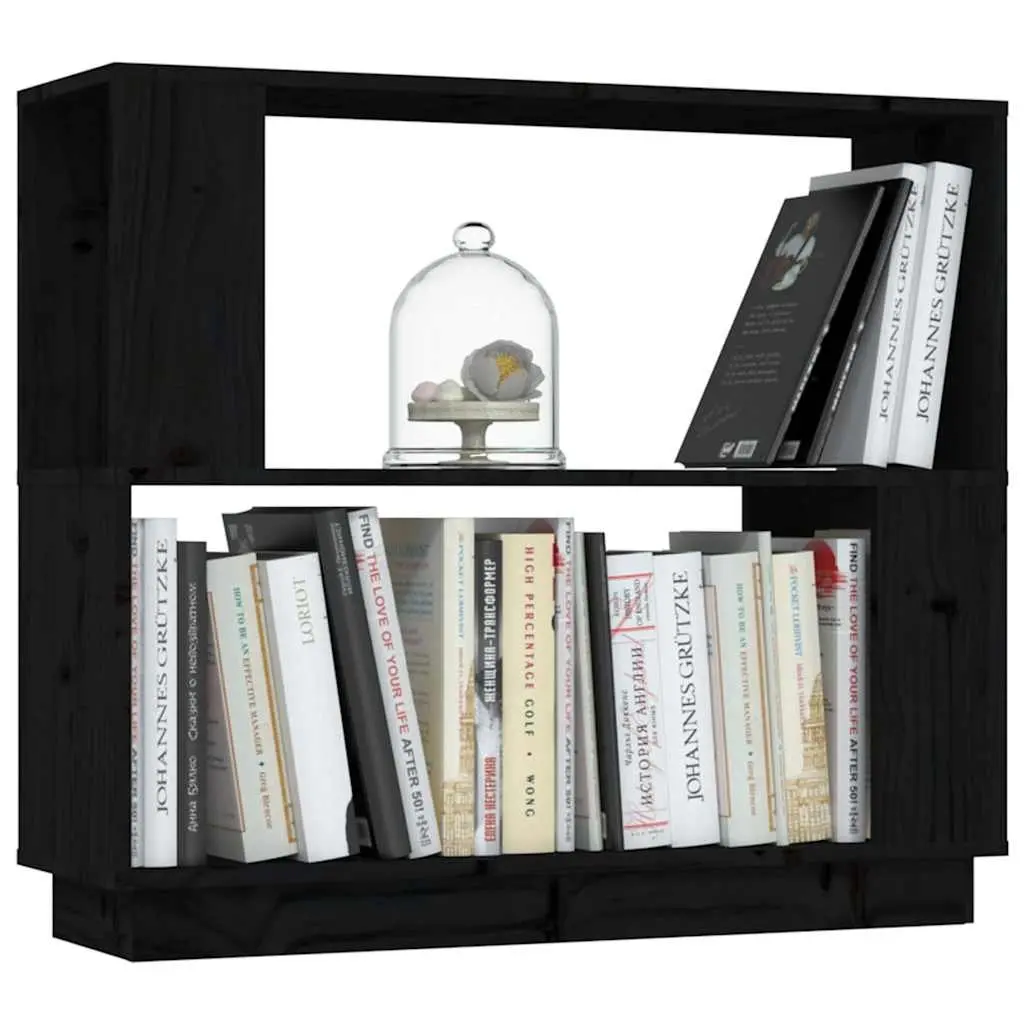 Black Solid Pine Wood Bookshelf Room Divider 80cm Storage Unit