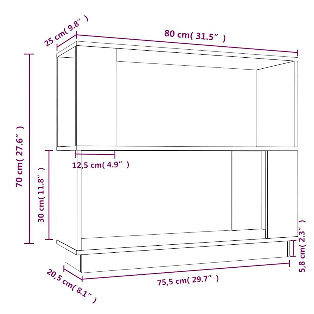 Black Solid Pine Wood Bookshelf Room Divider 80cm Storage Unit