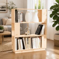 Book Cabinet Room Divider 80x25x101cm Solid Pine Wood Shelving Storage Brown