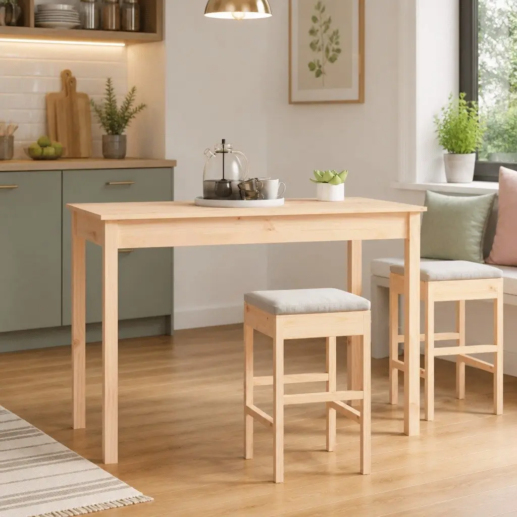 Brown Pine Dining Table for Home Use 110x55x75cm
