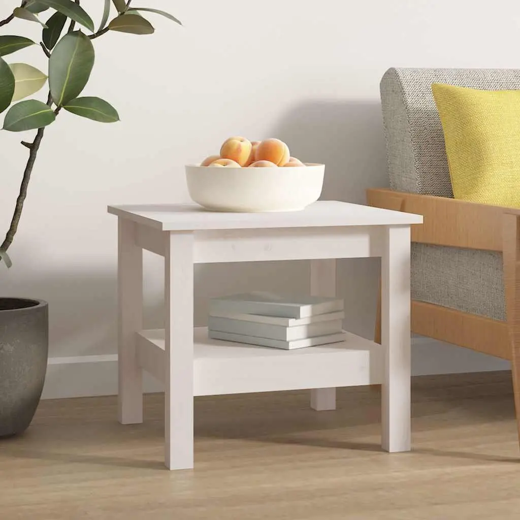 White Solid Pine Wood Coffee Table 45x45x40cm Living Room Accent Furniture
