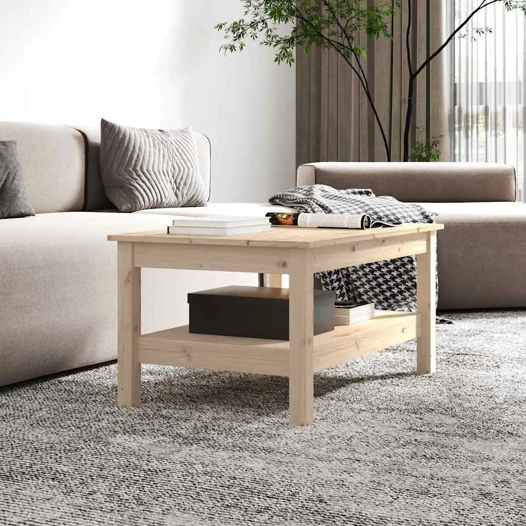 Pine Coffee Table with Additional Storage Shelf