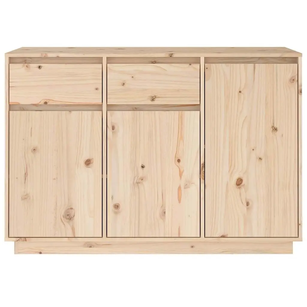 Storage Cabinet Solid Pine Wood 110cm Brown Sideboard with 2 Drawers and 3 Doors for Home Organization