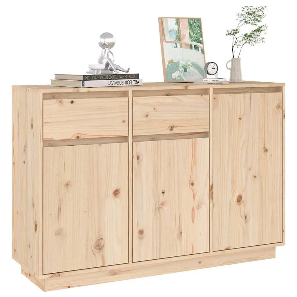 Storage Cabinet Solid Pine Wood 110cm Brown Sideboard with 2 Drawers and 3 Doors for Home Organization