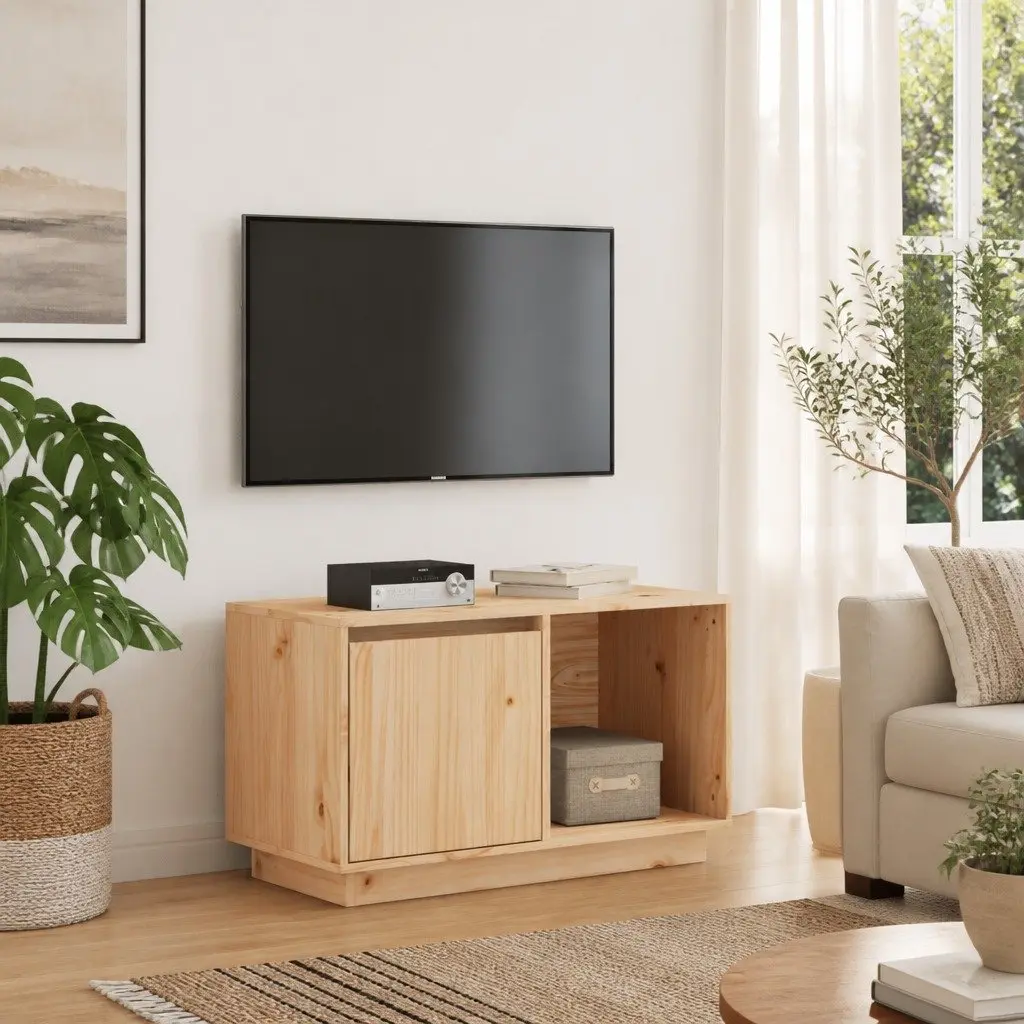 Solid Wood TV Cabinet Pine 74x35x44 cm Brown Storage Unit Living Room Furniture