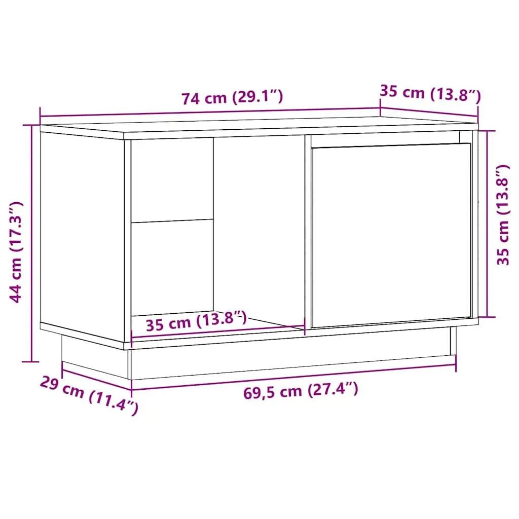 Solid Wood TV Cabinet Pine 74x35x44 cm Brown Storage Unit Living Room Furniture
