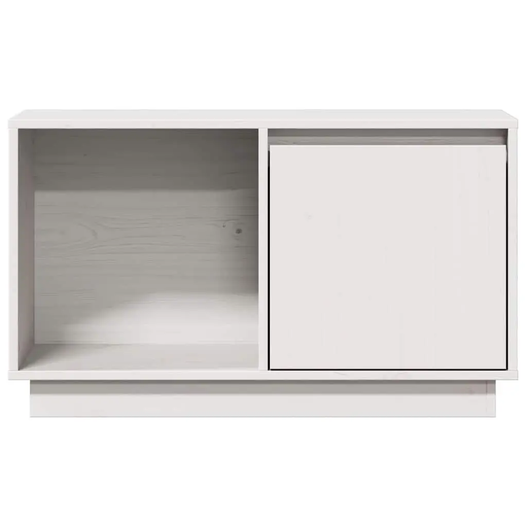 Pine Wood TV Cabinet White 74x35x44cm Storage Unit Living Room Furniture