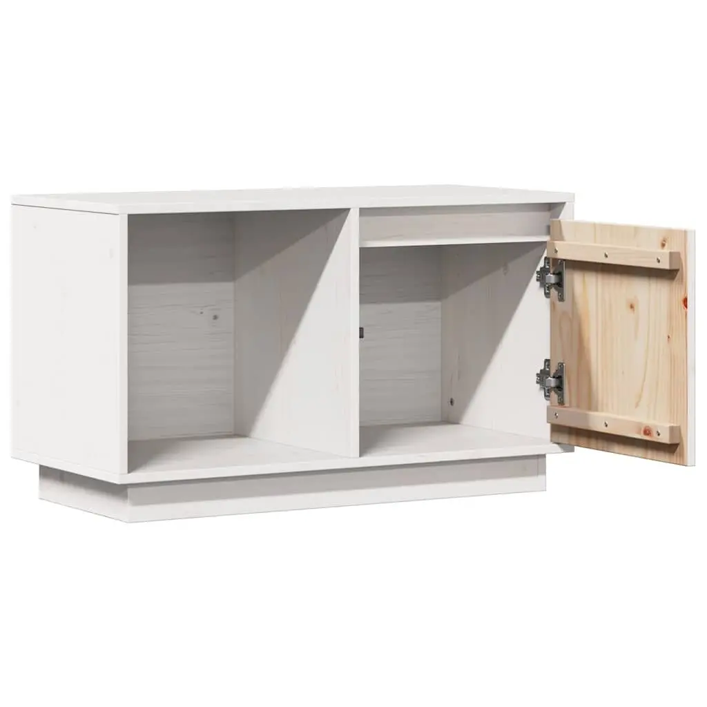Pine Wood TV Cabinet White 74x35x44cm Storage Unit Living Room Furniture