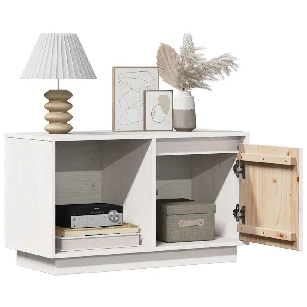 Pine Wood TV Cabinet White 74x35x44cm Storage Unit Living Room Furniture