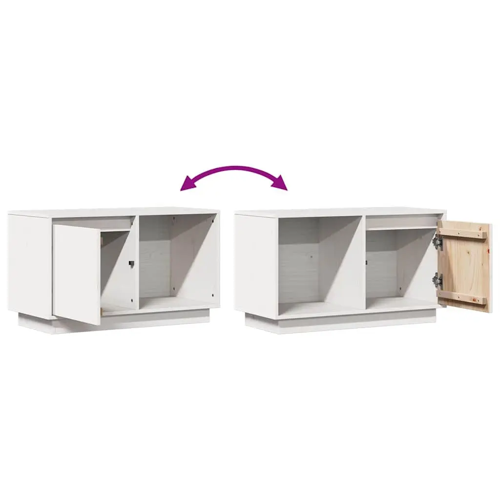 Pine Wood TV Cabinet White 74x35x44cm Storage Unit Living Room Furniture